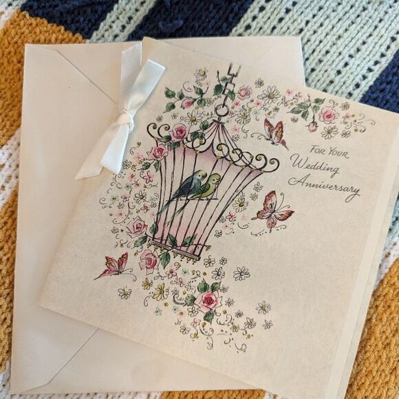 Vintage Love birds wedding anniversary card - Picture 4 of 4